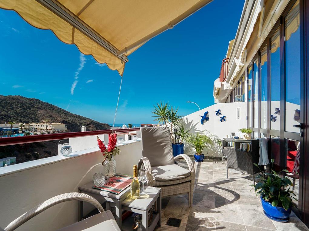 Terrasse : Apartment  zu kaufen in Inagua,  Puerto Rico, Barranco Agua La Perra, Gran Canaria mit Meerblick : Ref 05702-CA