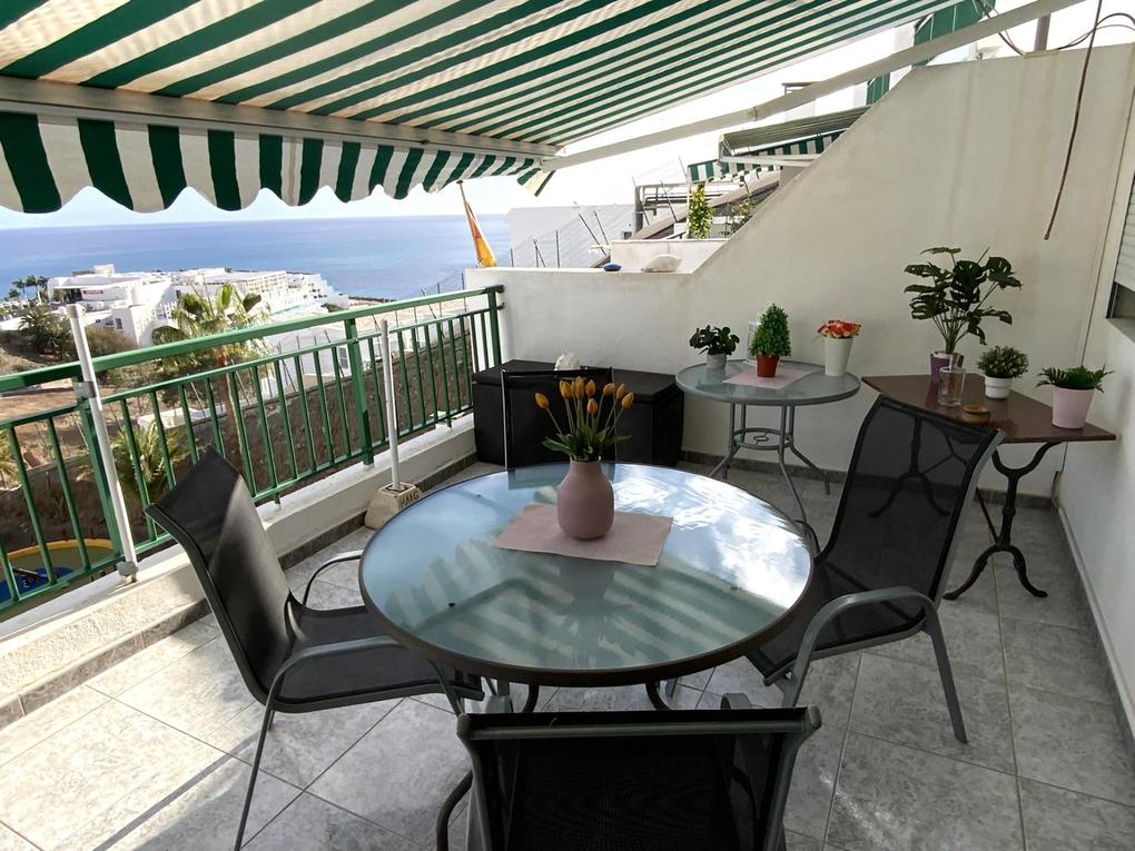 Terrasse : Apartment  zu kaufen in  Puerto Rico, Gran Canaria mit Meerblick : Ref A955A