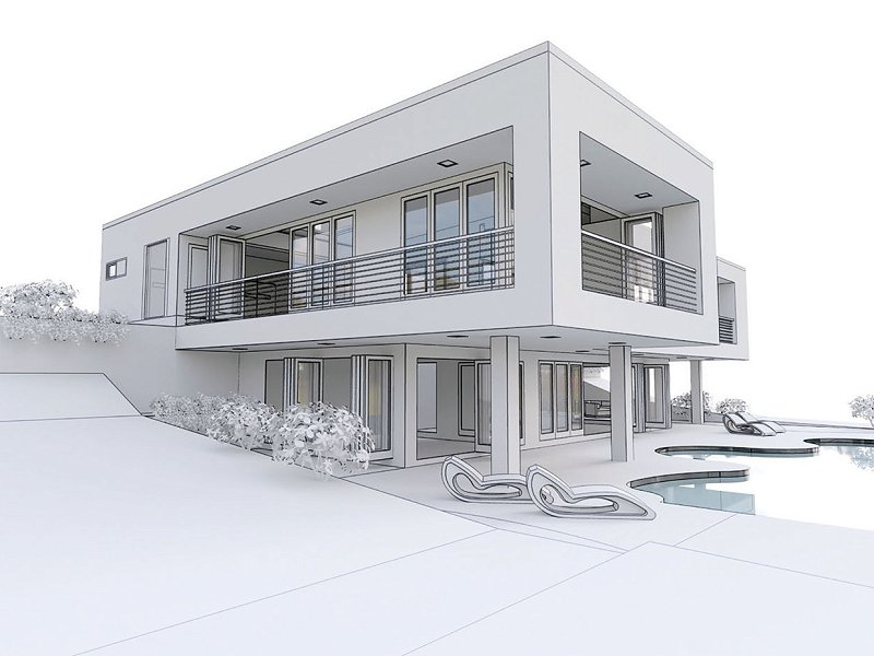 Dessin d'architecte villa moderne