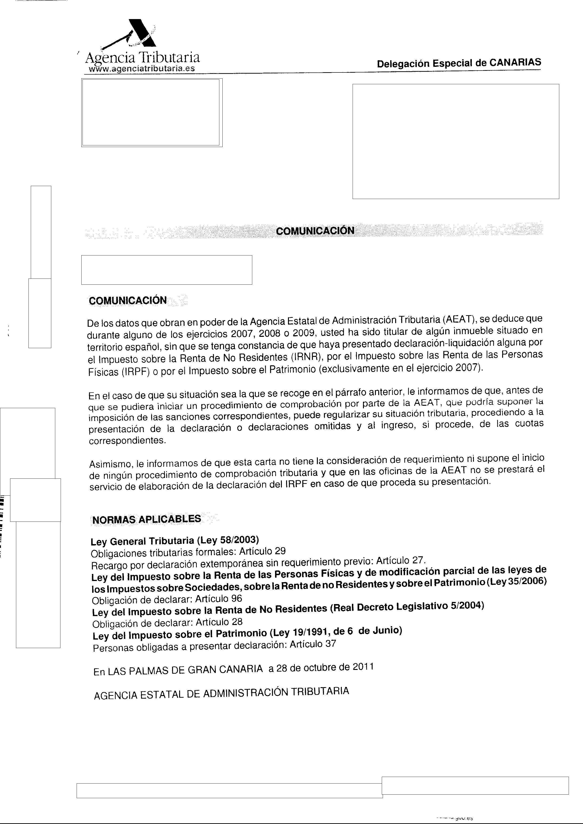 Letter from Spanish Tax Office