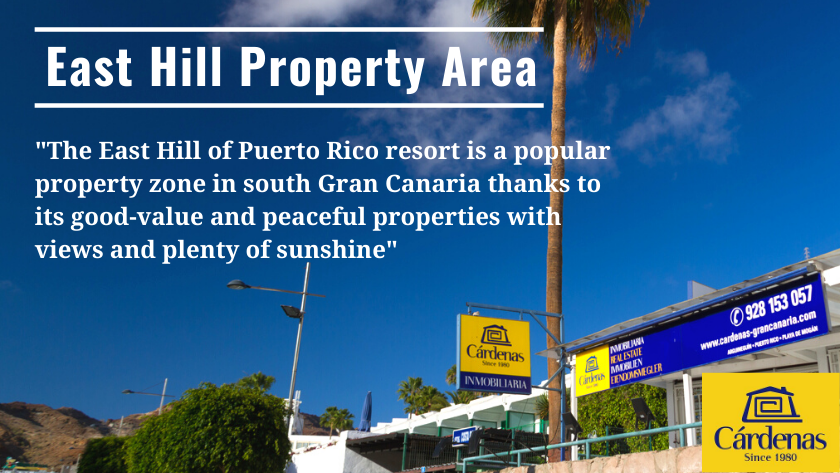 The East Hill property area of Puerto Rico resort in Gran Canaria and why it is a hotspot for buyers|East Hill Puerto Rico property area|Infographic of the highlights of the East Hill property area in Puerto Rico de Gran Canaria resort