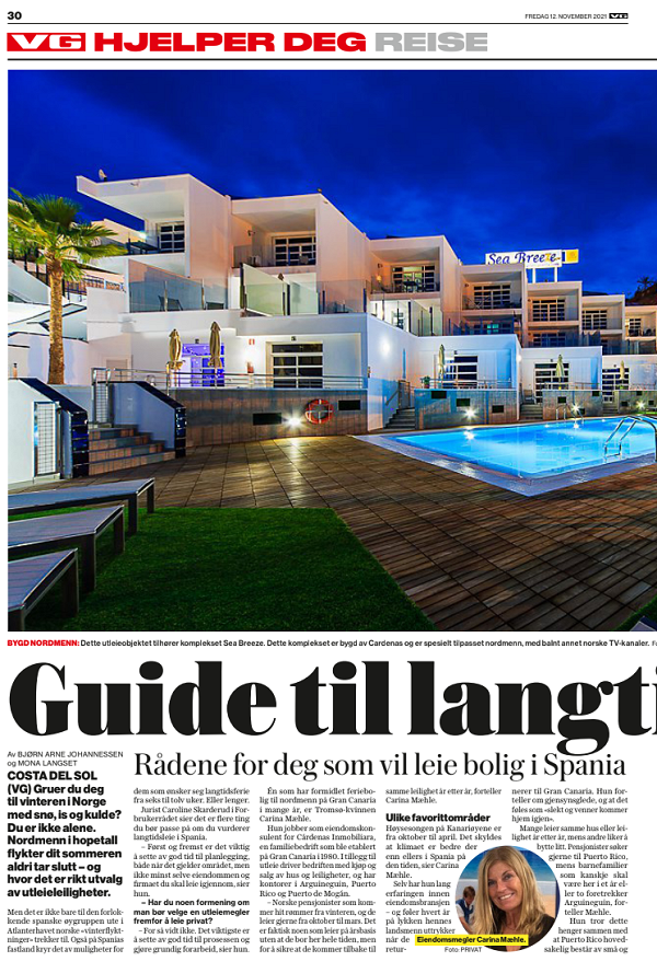 The Sea Breeze complex by Cárdenas Real Estate featured in Norwegian newspaper VG