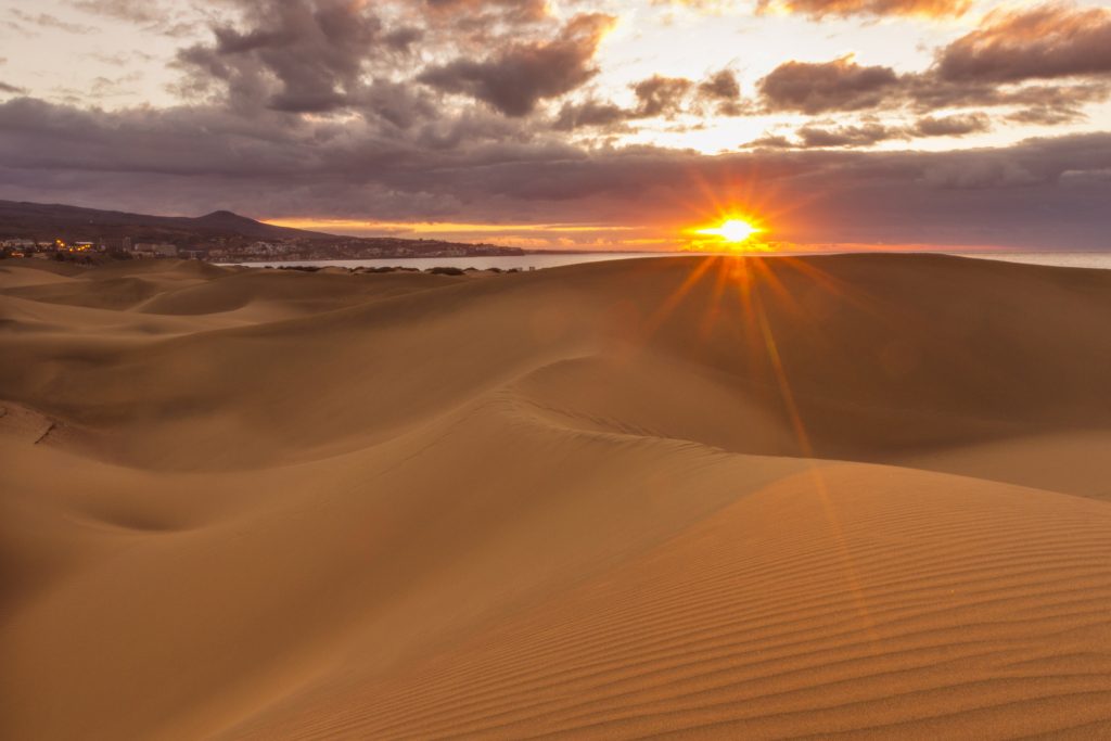 Dawn in the Maspalomas sand dunes in south Gran Canaria