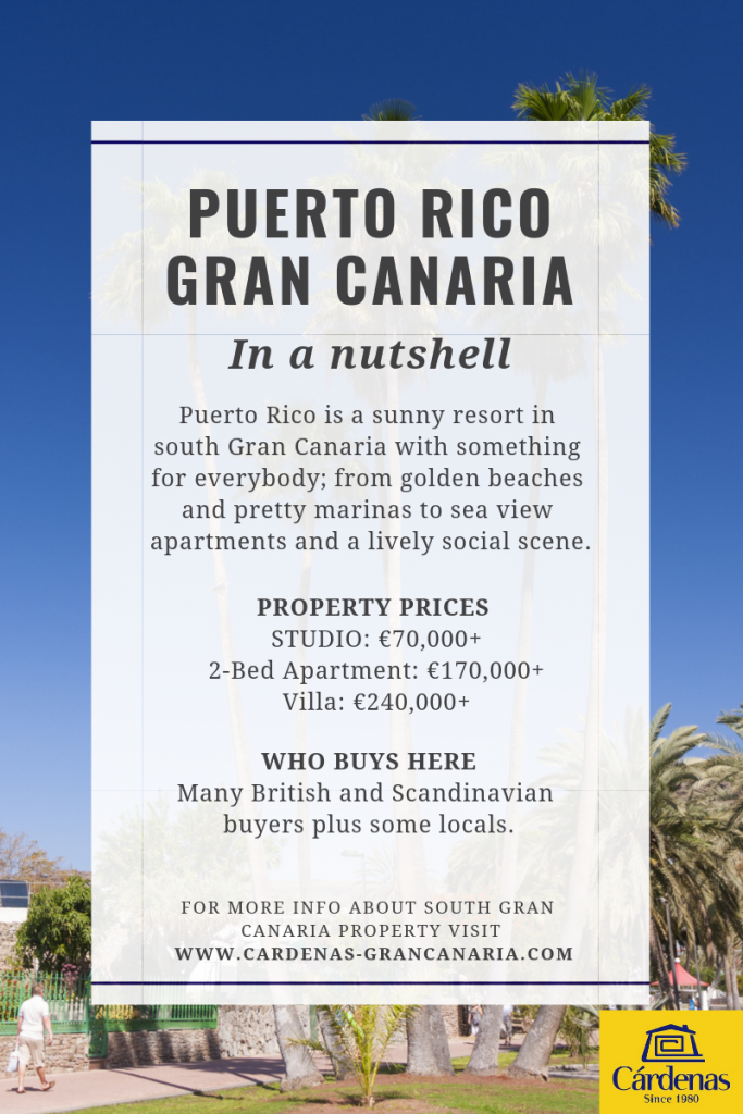 Infographic about Puerto Rico resort in Gran Canaria and its property market and prices