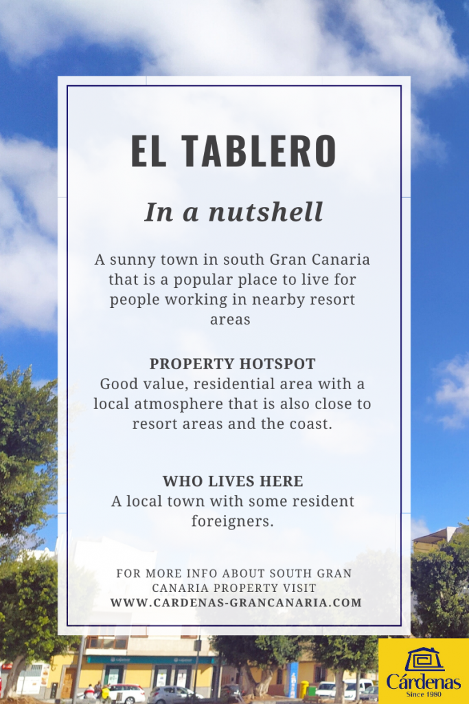 El Tablero: A sunny town in south Gran Canaria that is a popular place to live for people working in nearby resort areas 